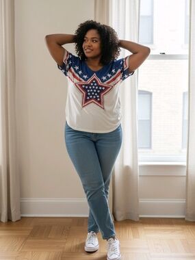 Women's Red, White & Blue Star Short Sleeve Tee
